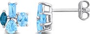 DELMAR Sterling Silver Swiss and London Blue Topaz Cluster Stud Earrings