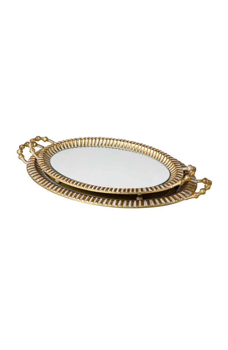 Glitzhome Set of 2 Oval Metal Gold Mirrored Decorative Tray with Handles, Alternate, color, Gold