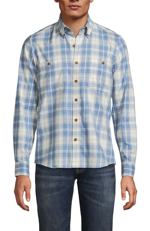 Lands' End Coastal Flannel In Pale Slate Blue/ivory Plaid