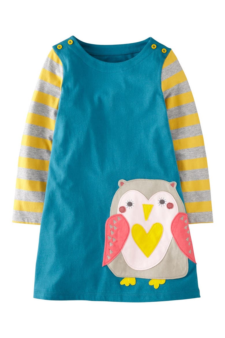 'Fun' Appliqué Dress, Main, color, MALLARD OWL