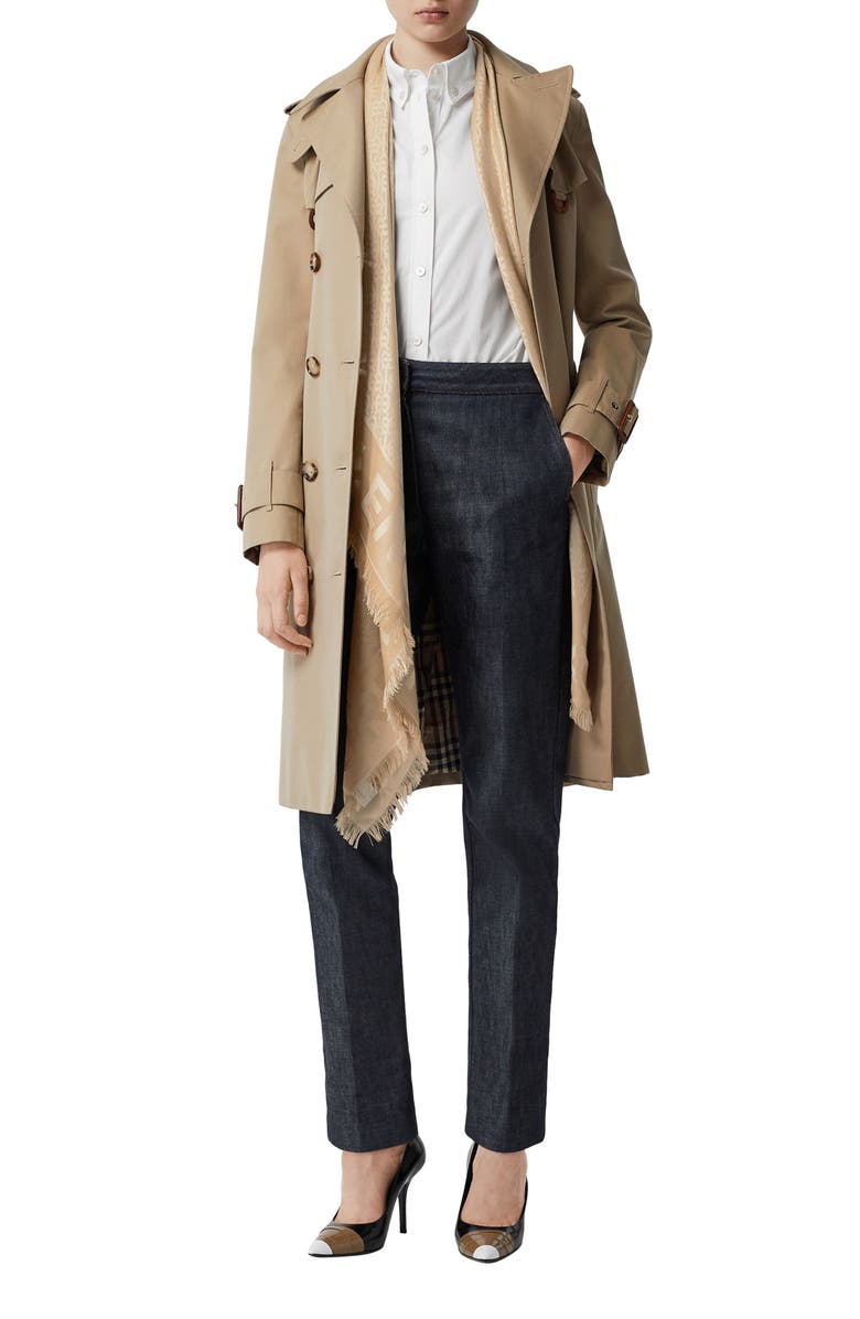 Burberry Monogram Jacquard Silk & Wool Scarf, Alternate, color, 