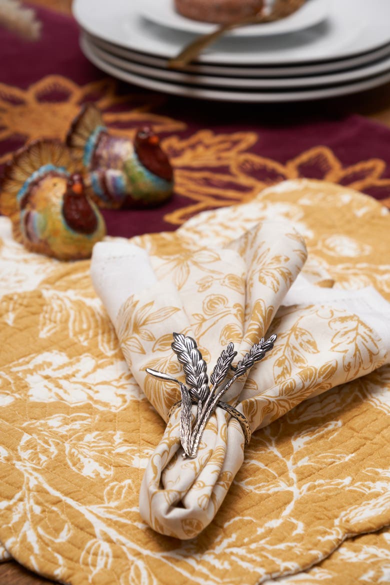 Everview Gold Botanical 100% Cotton Set of 6 Cloth Napkins, Alternate, color, Gold
