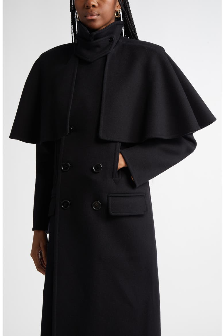 Double Breasted Wool Coat with Removable Cape, Alternate, color, BLACK