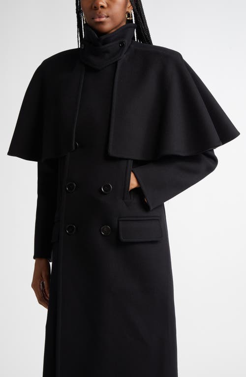 Chloé Cape-effect Double-breasted Leather-trimmed Wool Coat In Black