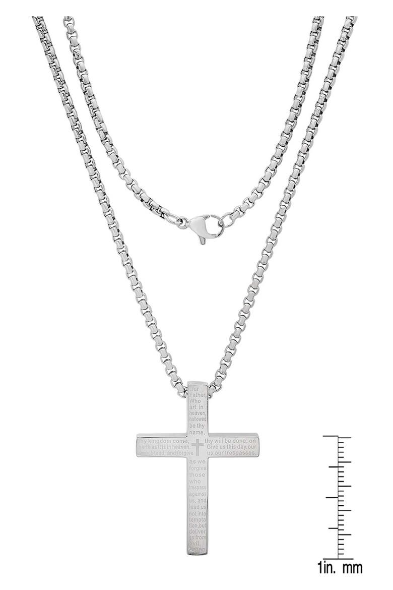 Men's 18k Gold Plated Lord's Prayer Cross Pendant Necklace, Alternate, color, SILVER