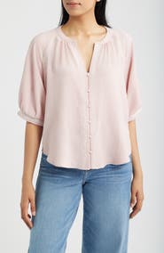 Bobeau Embroidered Button-Up Top