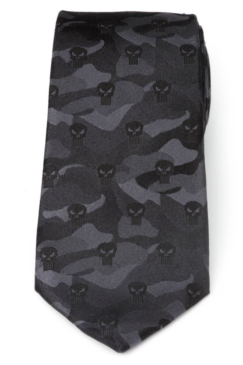 x Marvel The Punisher Silk Tie, Main, color, BLACK