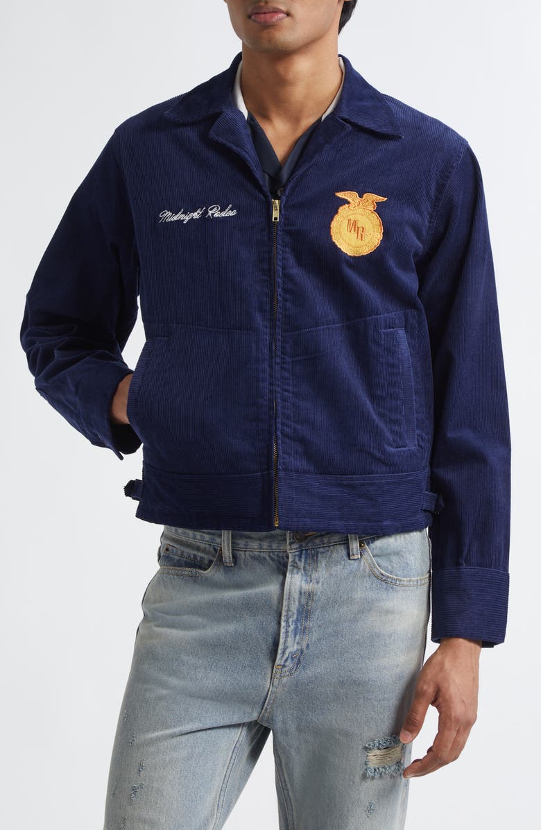 MIDNIGHT RODEO FFA Chainstitch Cotton Corduroy Trucker Jacket, Main, color, Navy