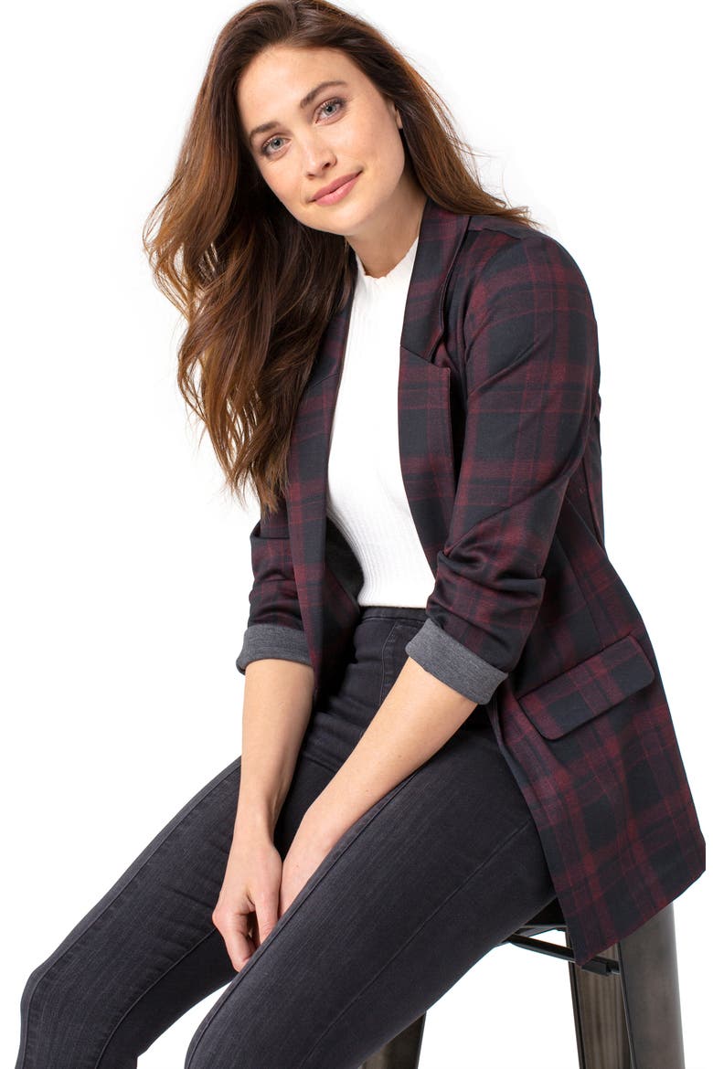 Liverpool Tartan Plaid Boyfriend Blazer, Alternate, color, RED/ BLACK
