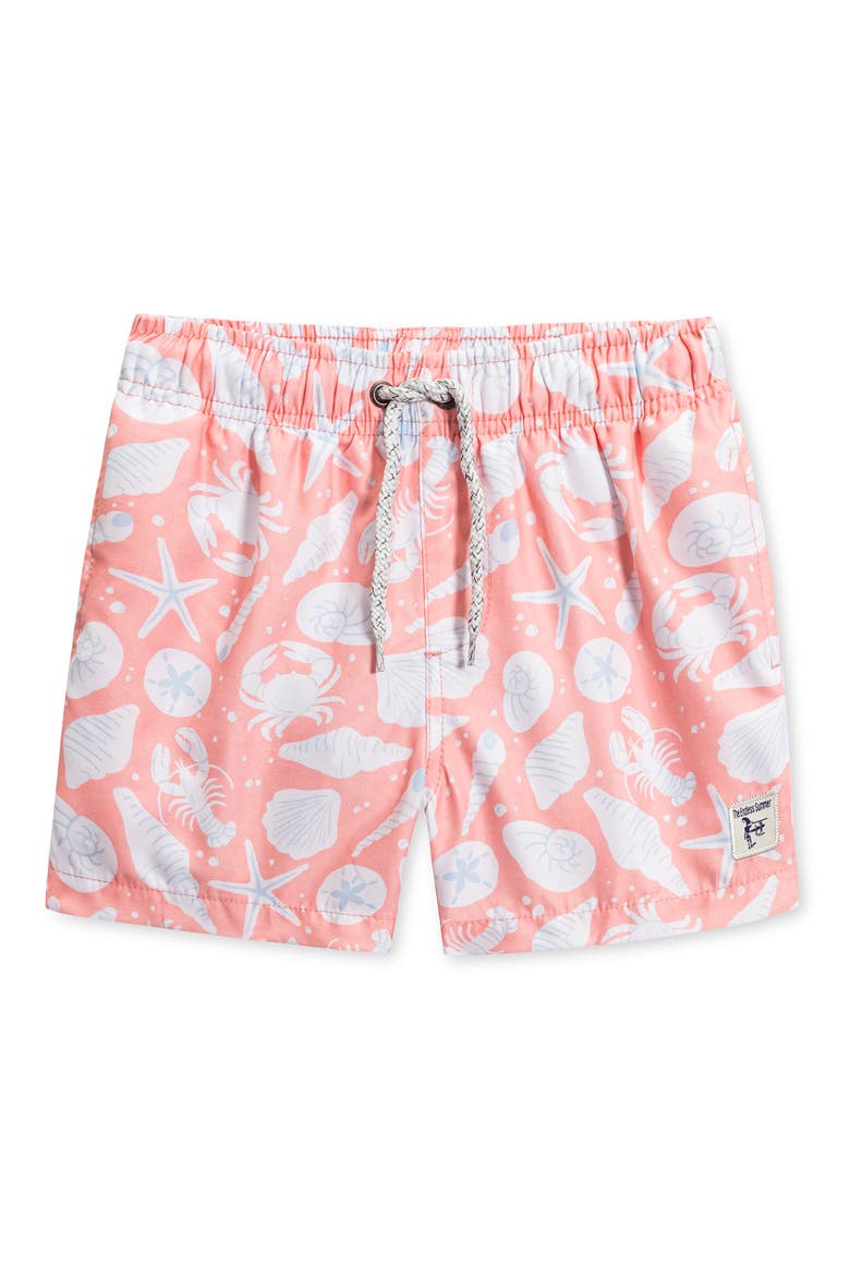 Kids' Lobster Print Volley Swim Trunks, Main, color, PEACH