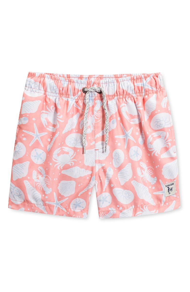 THE ENDLESS SUMMER Kids' Lobster Print Volley Swim Trunks, Main, color, Peach