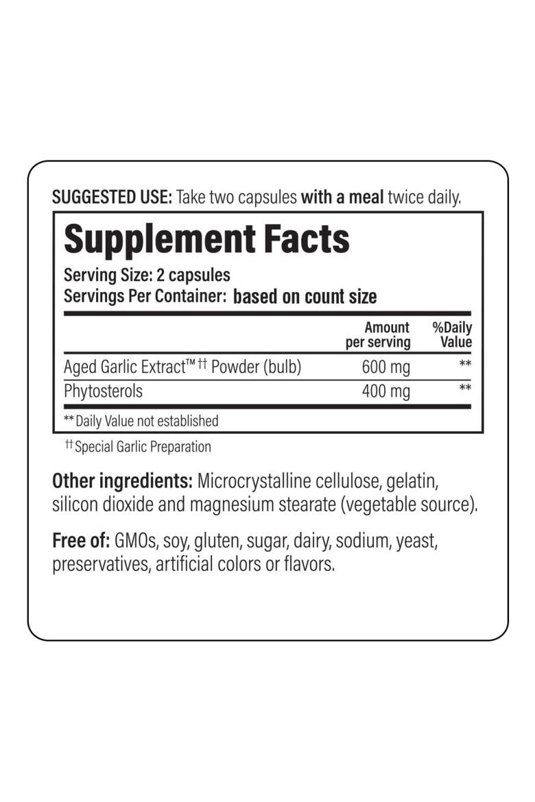 Aged Garlic Extract Formula 107, Phytosterols for Cholesterol Support, 80 Capsules, Alternate, color, None