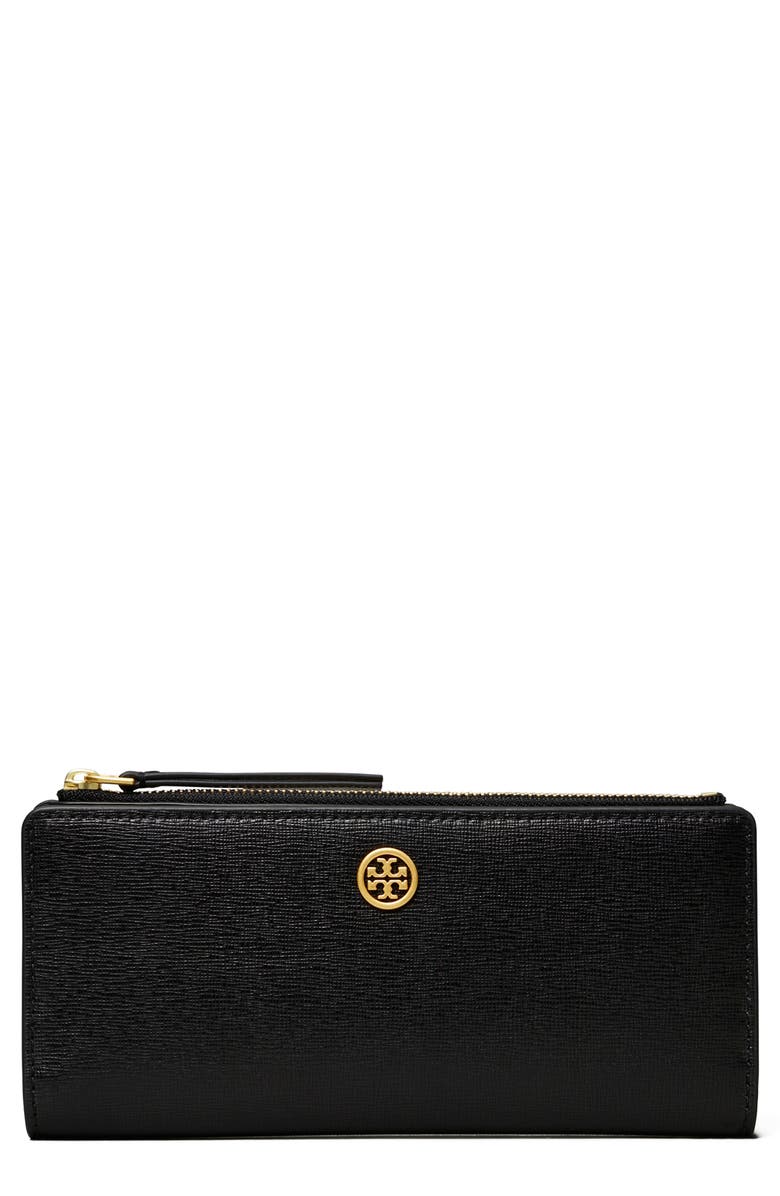 Tory Burch Robinson Leather Slim Zip Wallet, Main, color,