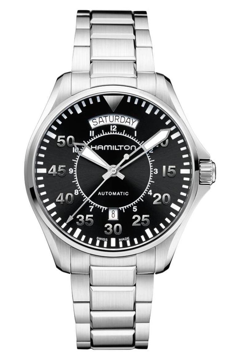 Khaki Aviator Automatic Bracelet Watch, 40mm, Main, color, SILVER/BLACK