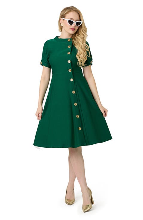 Asymmetrical Button Woven Swing Dress