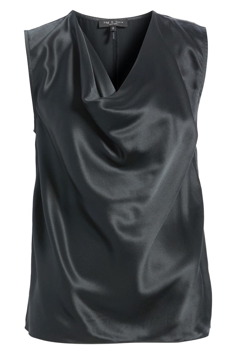 Vinnie Cowl Neck Sleeveless Silk Top, Alternate, color, BLACK