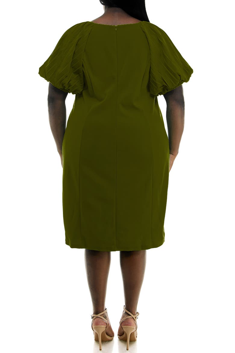 Pleat Puff Sleeve Midi Dress, Alternate, color, OLIVE BRANCH
