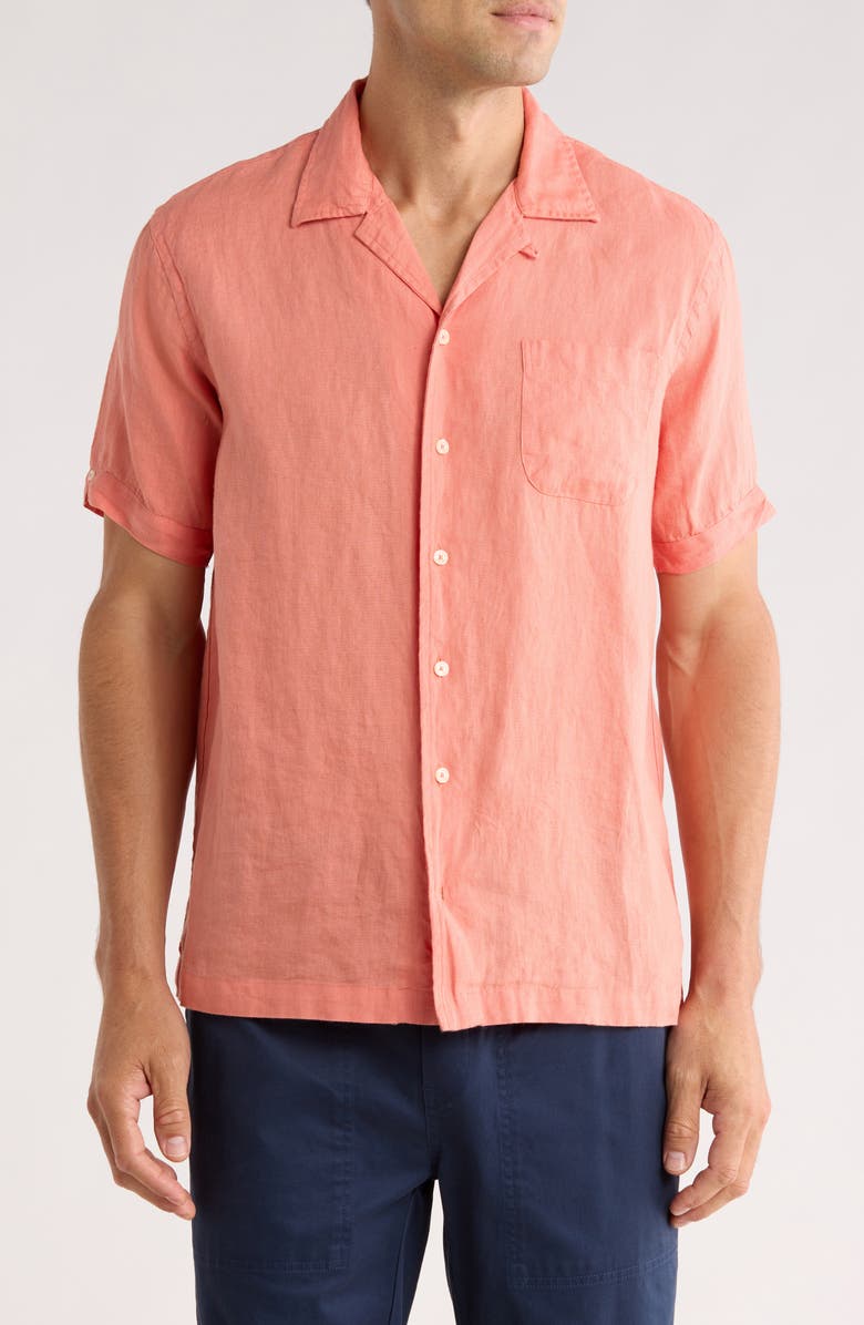 Brooks Brothers Regular Fit Linen Camp Shirt, Main, color, Terra Cotta