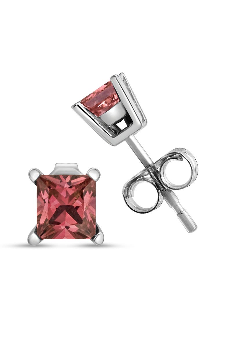 14K White Gold 1/2 Ct Lab Grown Pink Princess Diamond Solitaire Stud Earrings, Alternate, color, White