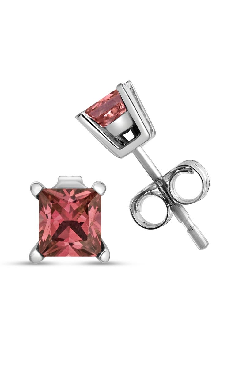 Haus of Brilliance 14K White Gold 1/2 Ct Lab Grown Pink Princess Diamond Solitaire Stud Earrings, Alternate, color, White