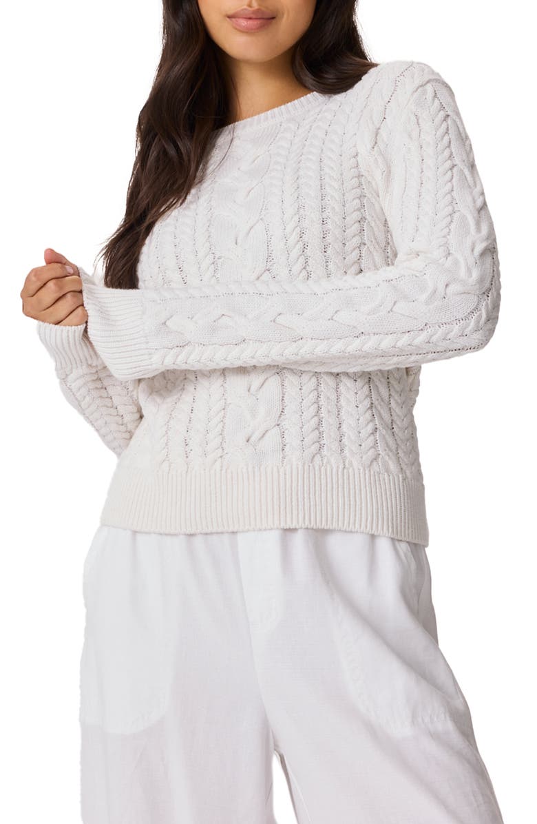 Splendid Annabella Cable Crewneck Sweater, Main, color, White