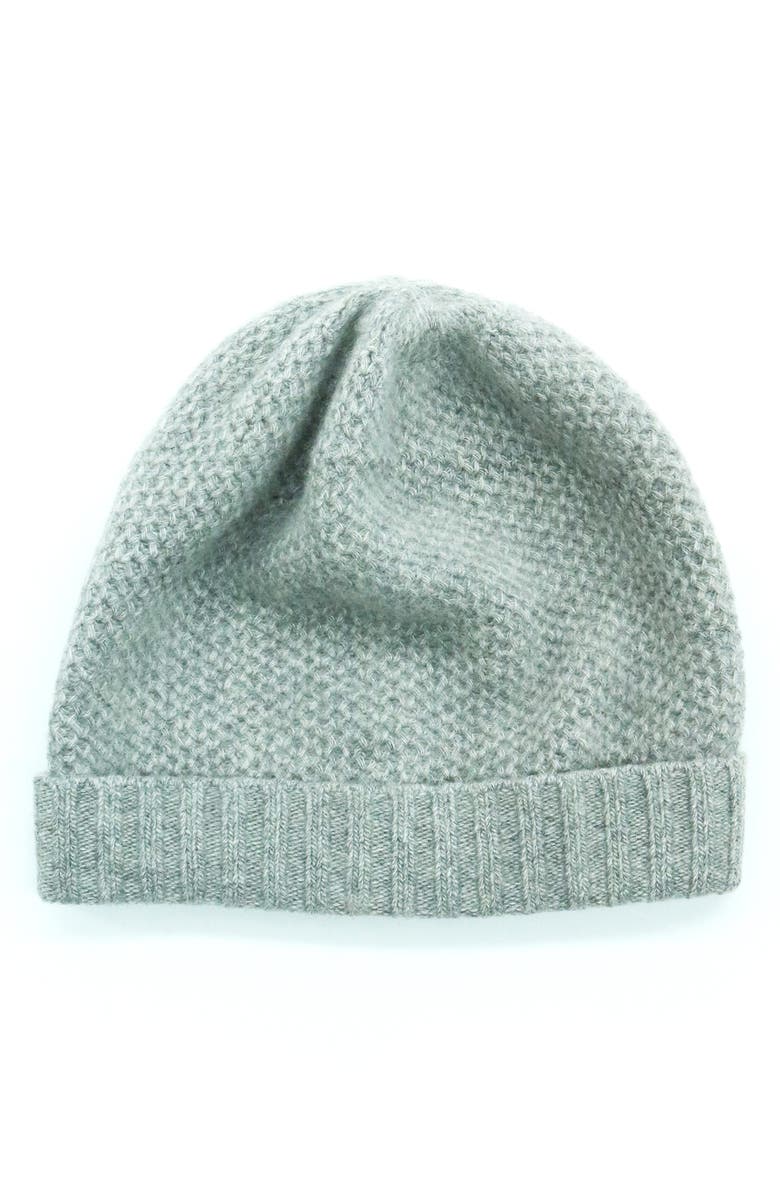 Portolano Honeycomb Cashmere Beanie, Main, color, Light Heather Grey