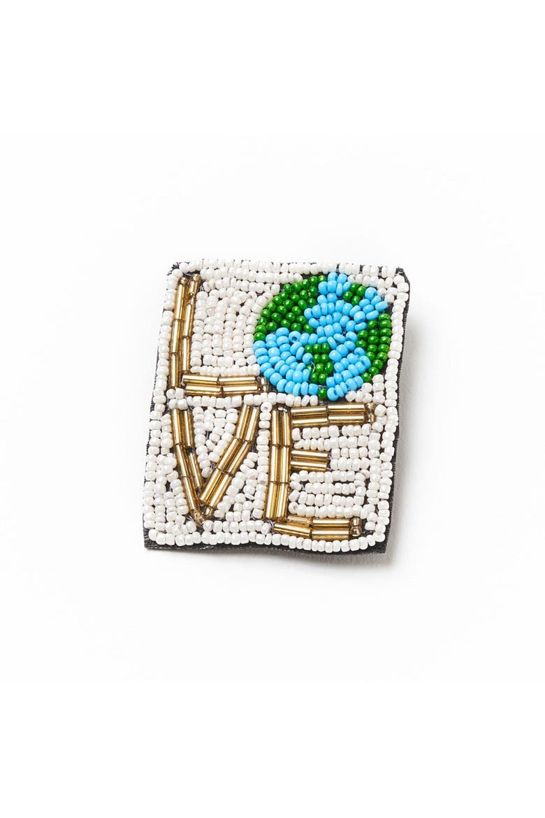 Bala Mani Beaded Love Mother Earth Brooch Pin - Handmade, Main, color, White