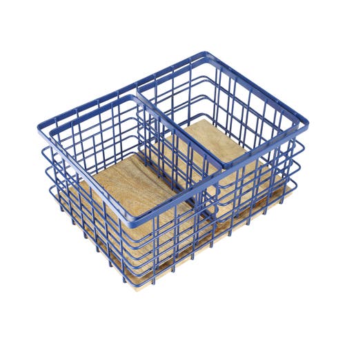 Happimess Evvie Vintage Farmhouse Handmade Wire Metal Nesting Storage Baskets With Wood Base In Blue