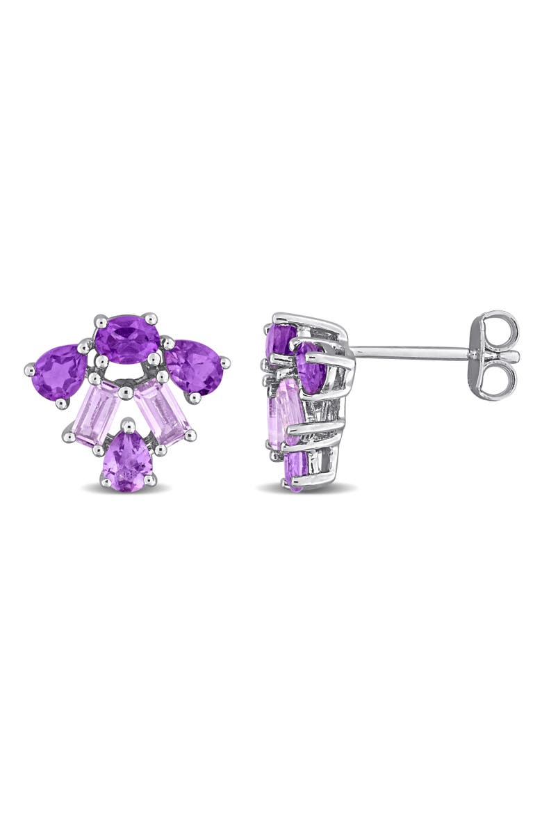 Amethyst Cluster Stud Earrings Sterling Silver, Main, color, Amethyst