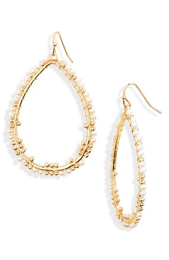 Cara Faux Pearl Wrapped Teardrop Earrings In Ivory