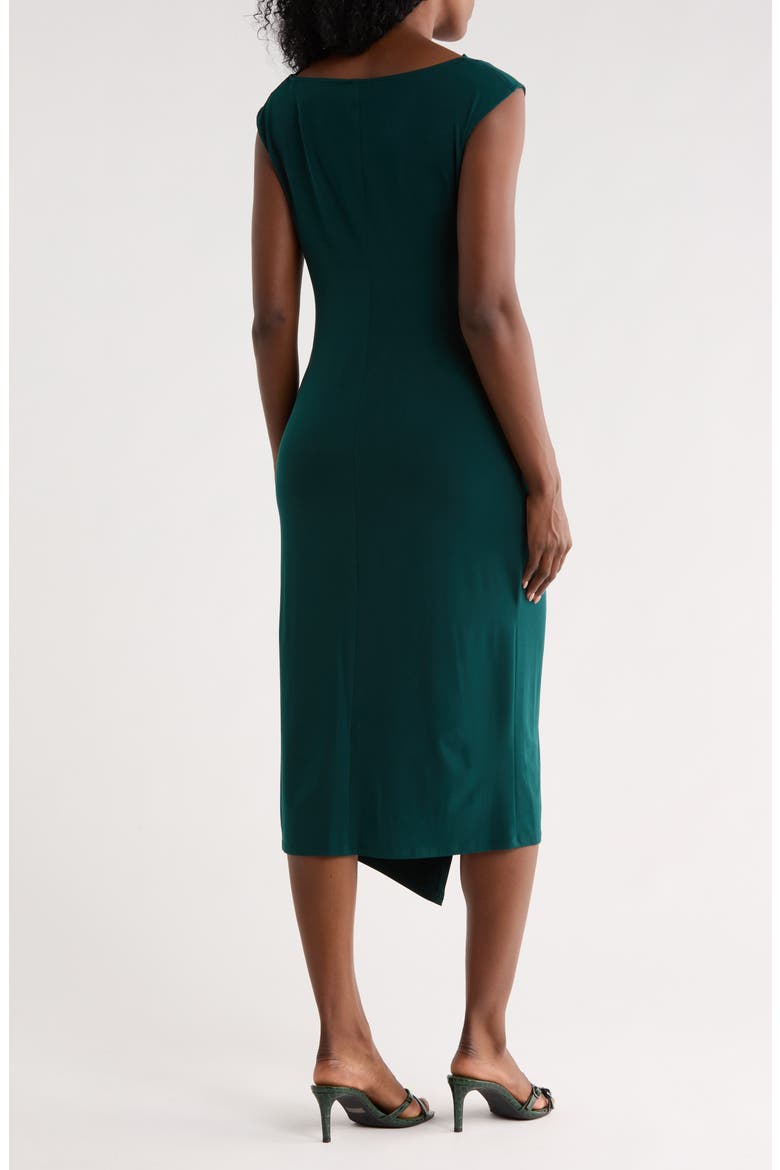 Hardware Detail Asymmetric Drape Midi Dress, Alternate, color, HUNTER