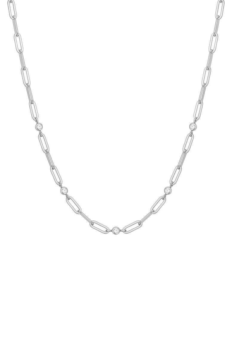 Bezel Cubic Zirconia Station Chain Necklace, Main, color, SILVER