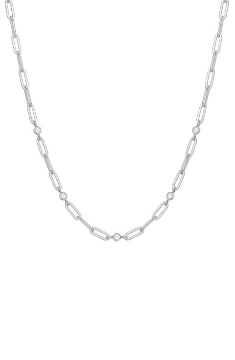 Bezel Cubic Zirconia Station Chain Necklace