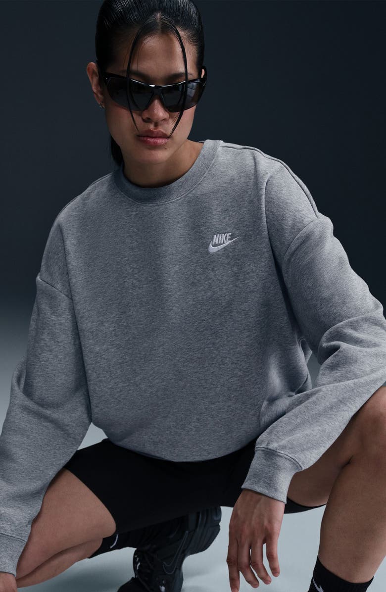 Nike Club Fleece Loose Fit Crewneck Sweatshirt, Alternate, color, 063 063 D Gr H/White