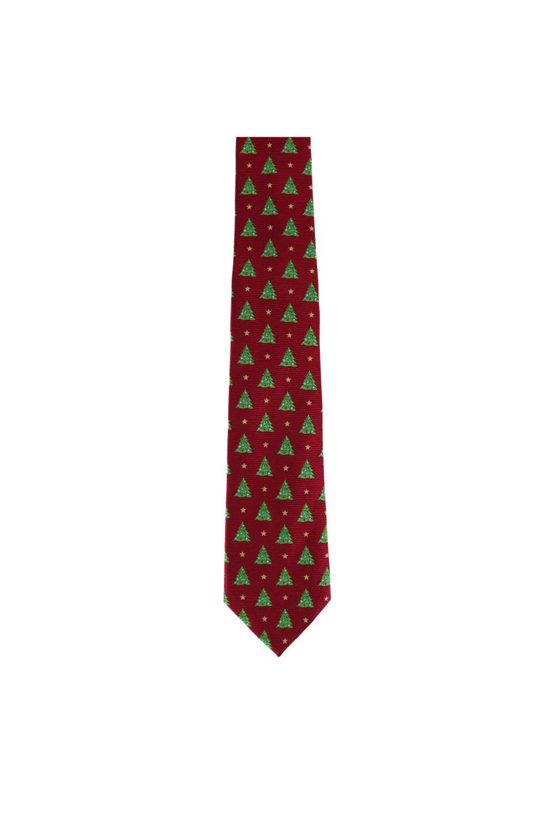 Big and Tall Oh Christmas Tree Novelty Silk Necktie, Alternate, color, Red
