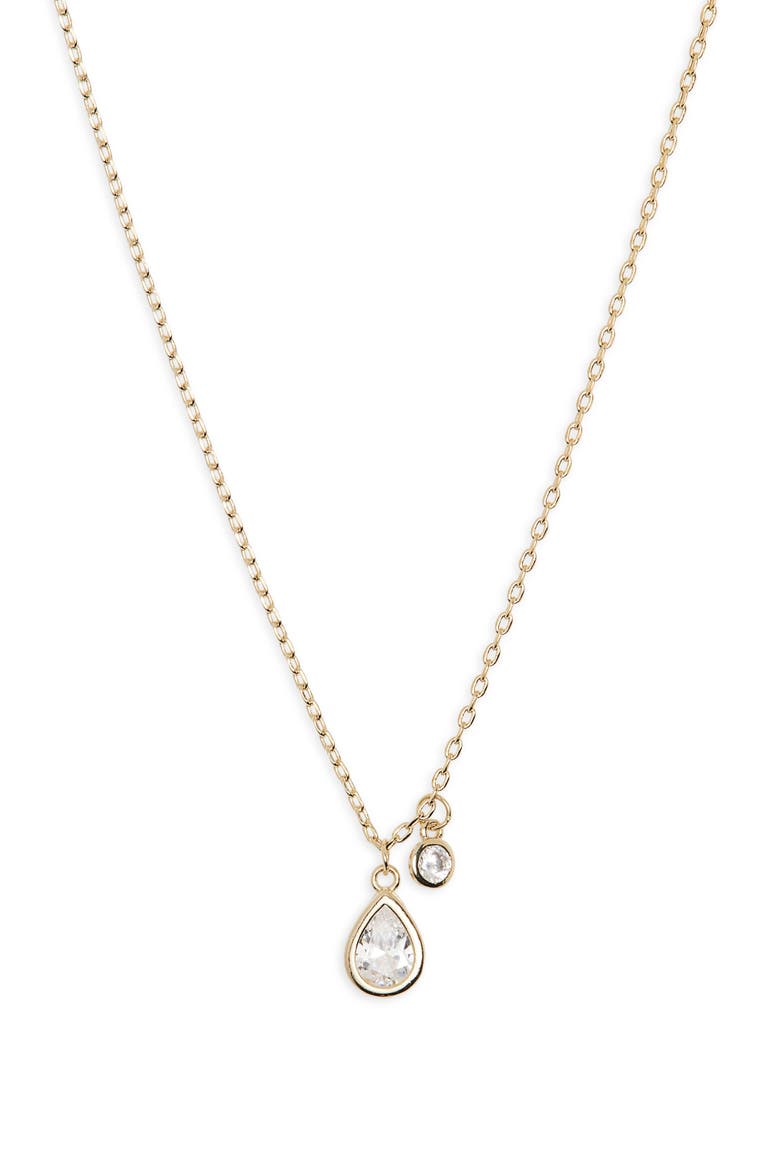 Teardrop Cubic Zirconia Pendant Necklace, Main, color, CLEAR- GOLD