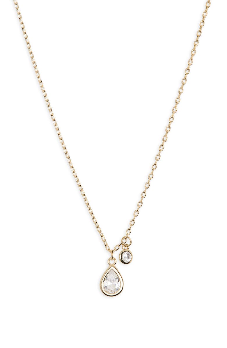NORDSTROM RACK Teardrop Cubic Zirconia Pendant Necklace, Main, color, Clear- Gold