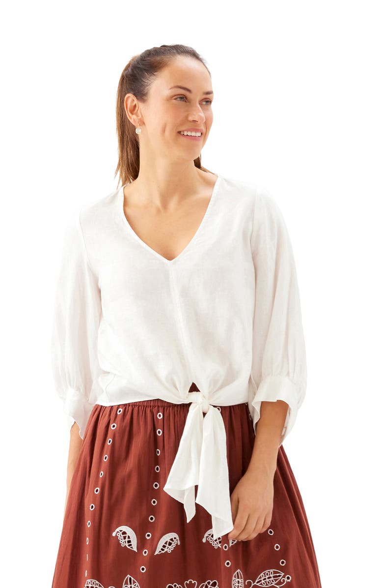 Karen Kane Tie Front Linen Top, Alternate, color, Off White