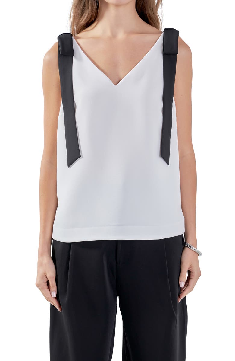 Endless Rose Contrast Bow V-Neck Tank Top, Alternate, color, Off White