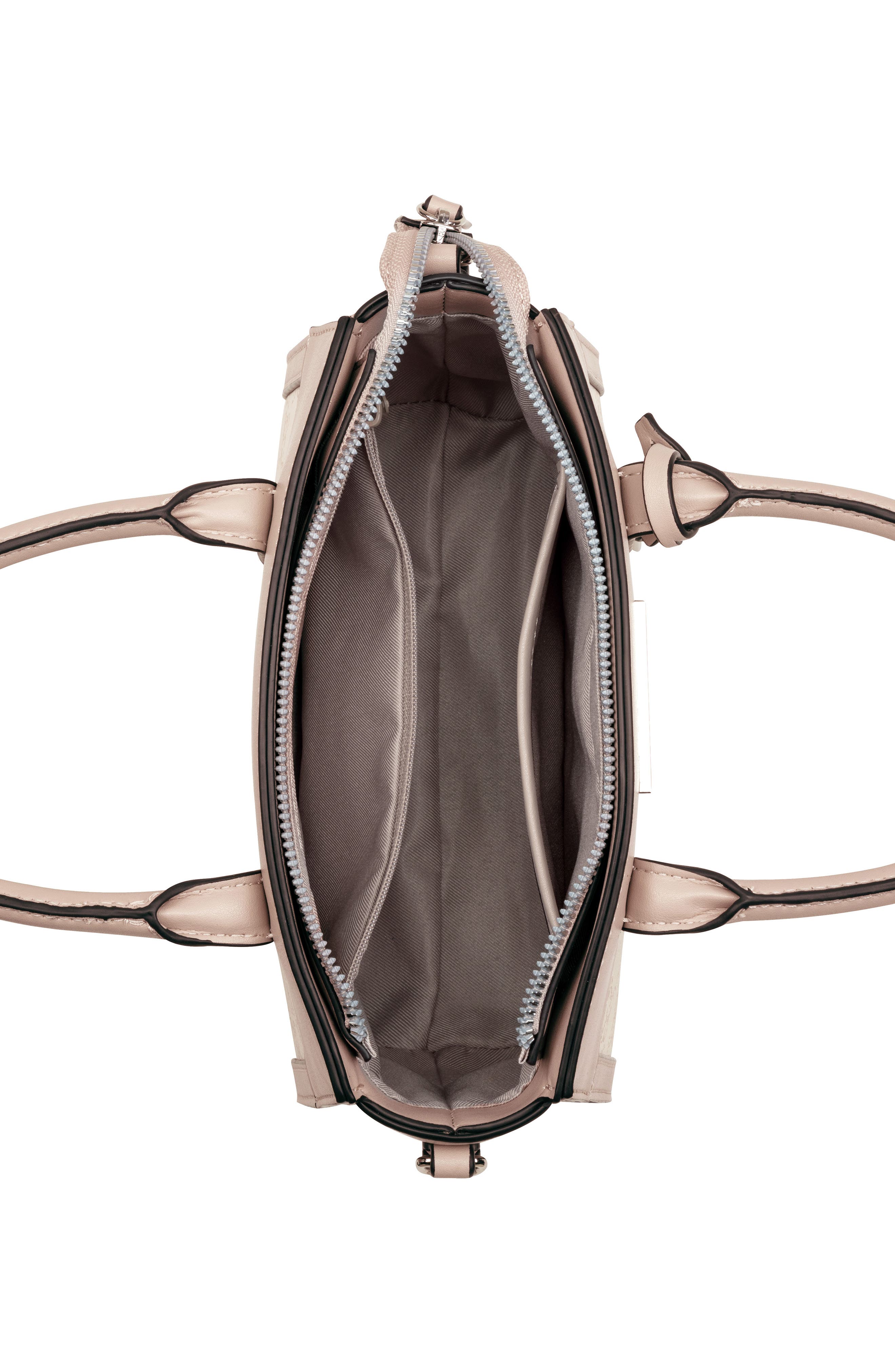 Nine West Ledger Mini Satchel Bag, Alternate, color, Cream Logo