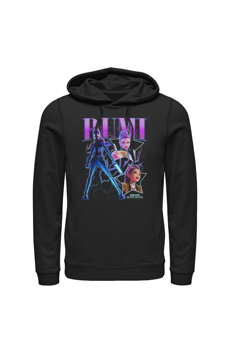 KPop Demon Hunters Men's KPop Demon Hunters Rumi Super Star Logo  Pull Over Hoodie, Main, color, Black