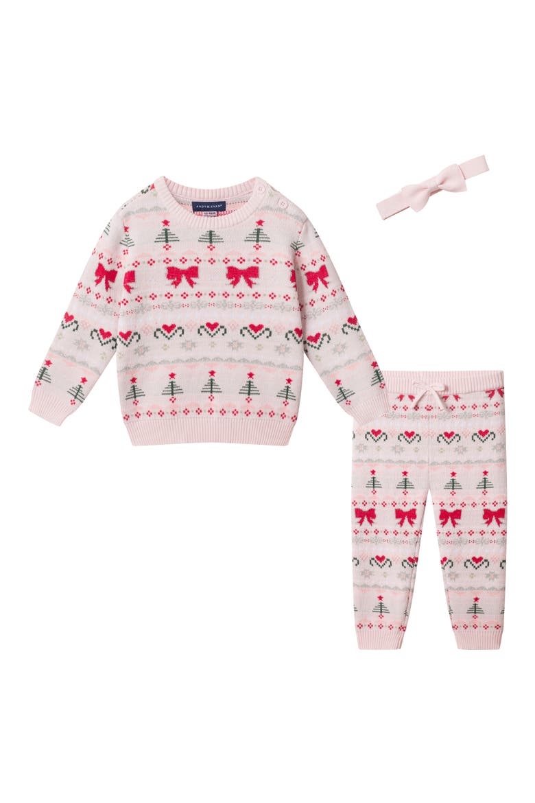Kids' Fair Isle Sweater, Pants & Headband 3-Piece Set, Main, color, PINK