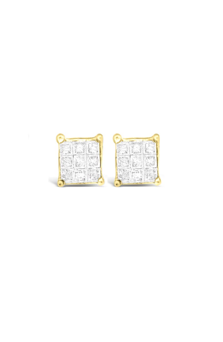 Haus of Brilliance 10K Yellow Gold PrincessComposite 18-stone Diamond Earrings, Alternate, color, Yellow