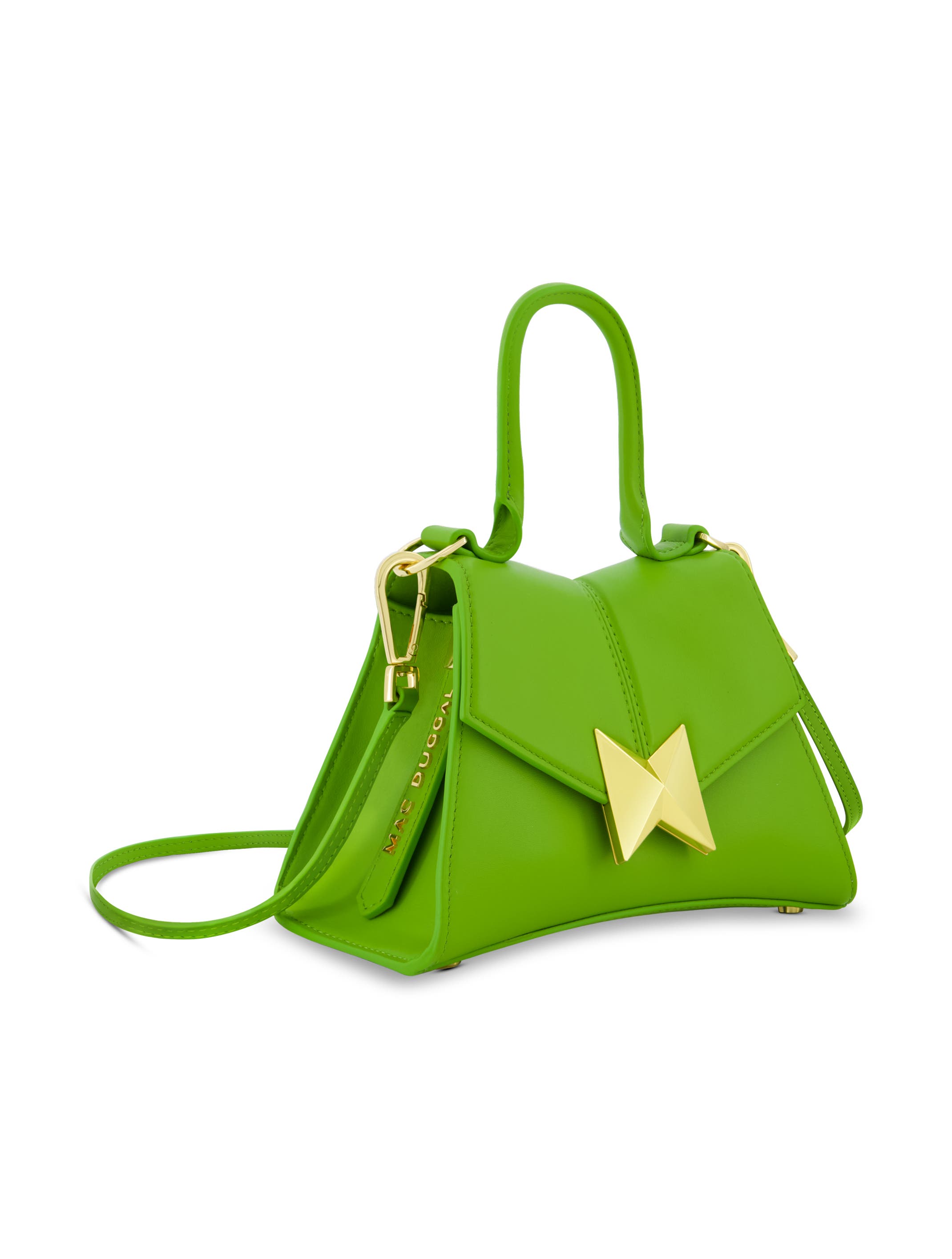 Mac Duggal Gold Hardware Detail Angular Mini Leather Handbag, Alternate, color, Pear