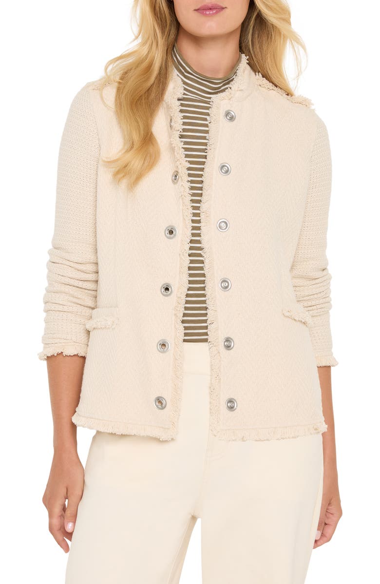 NIC+ZOE Military Fringe Mixed Knit Jacket, Main, color, Neutral Mix