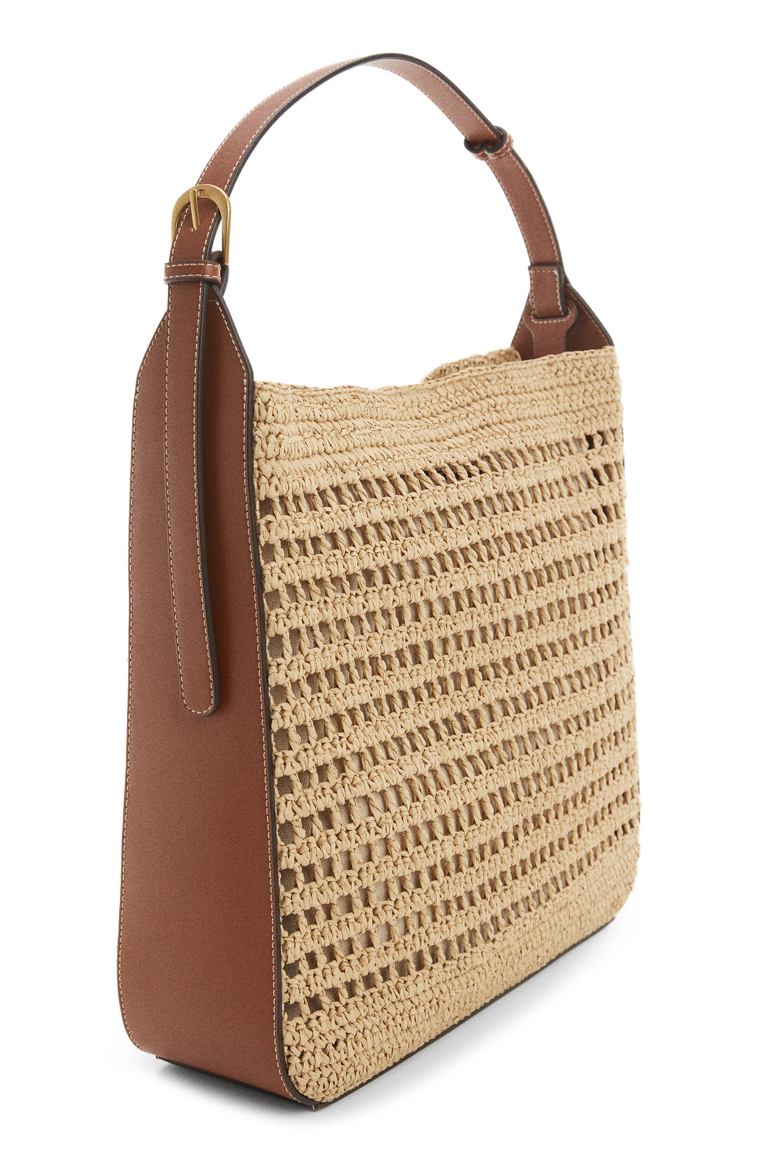 Medium Valeta Crocheted Raffia Bag, Alternate, color, MEDIUM BROWN