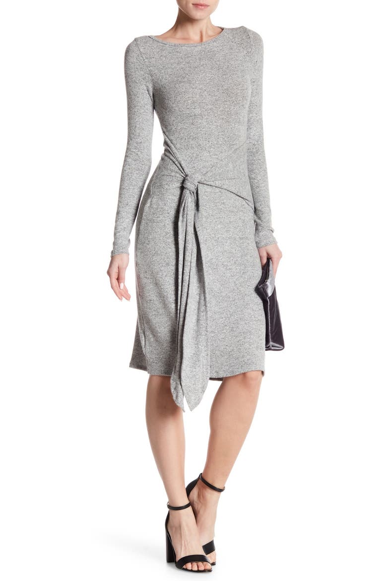 Long Sleeve Front Tie Dress, Main, color, HEATHER GREY