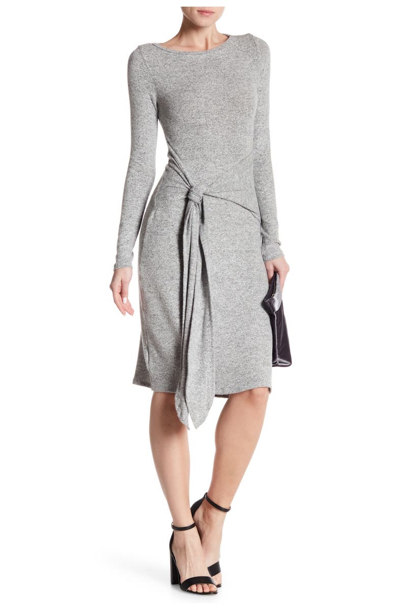 GO COUTURE Long Sleeve Front Tie Dress, Main, color, Heather Grey