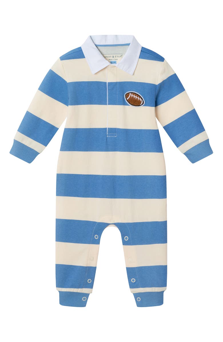Andy & Evan Stripe Stretch Cotton Polo Romper, Main, color, 