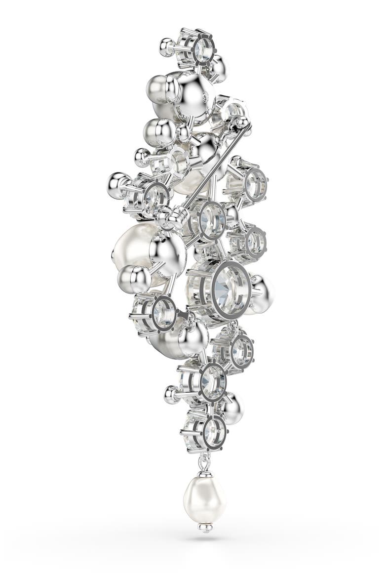 Constella Crystal & Faux Pearl Brooch, Alternate, color, RHODIUM/ CRYSTAL